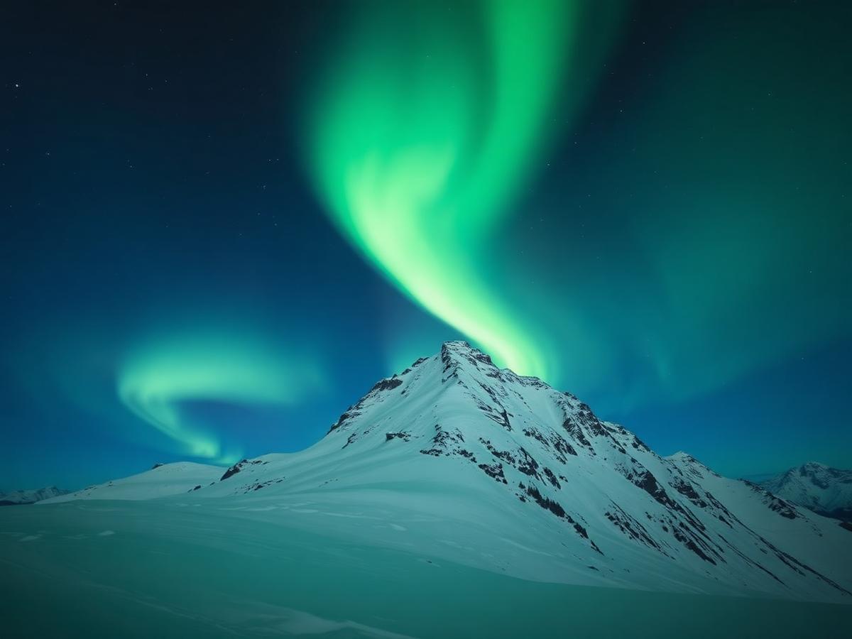 Aurora Boreal sobre montanha